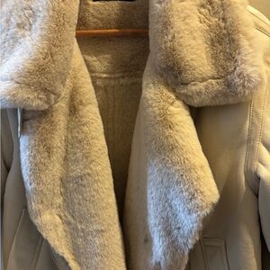 NWOT Zara Cream Jacket with Faux Fur Collar